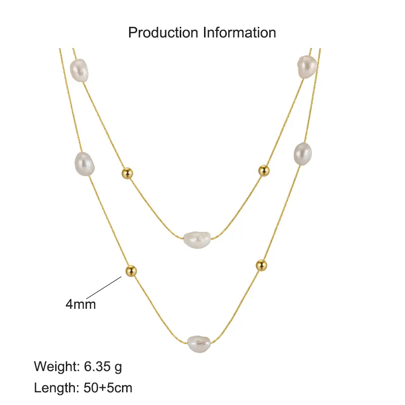 925 Sterling Silver Fresh Water Pearl Layered Chain Necklace 80400006 - image2