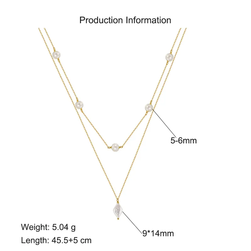 925 Sterling Silver Fresh Water Pearl Layered Chain Necklace 80400008 - image2