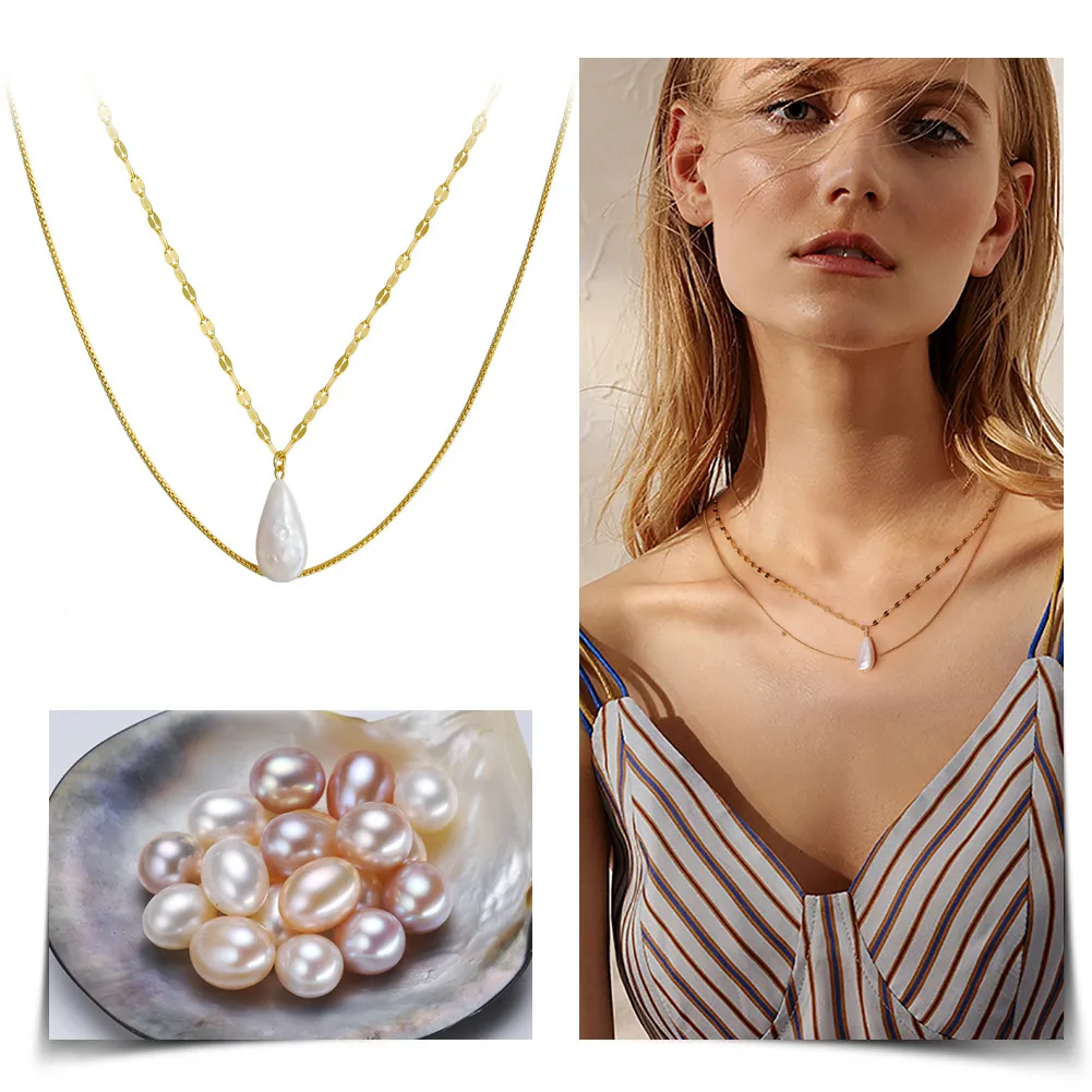 925 Sterling Silver Fresh Water Pearl Layered Necklace 80400009 - image1