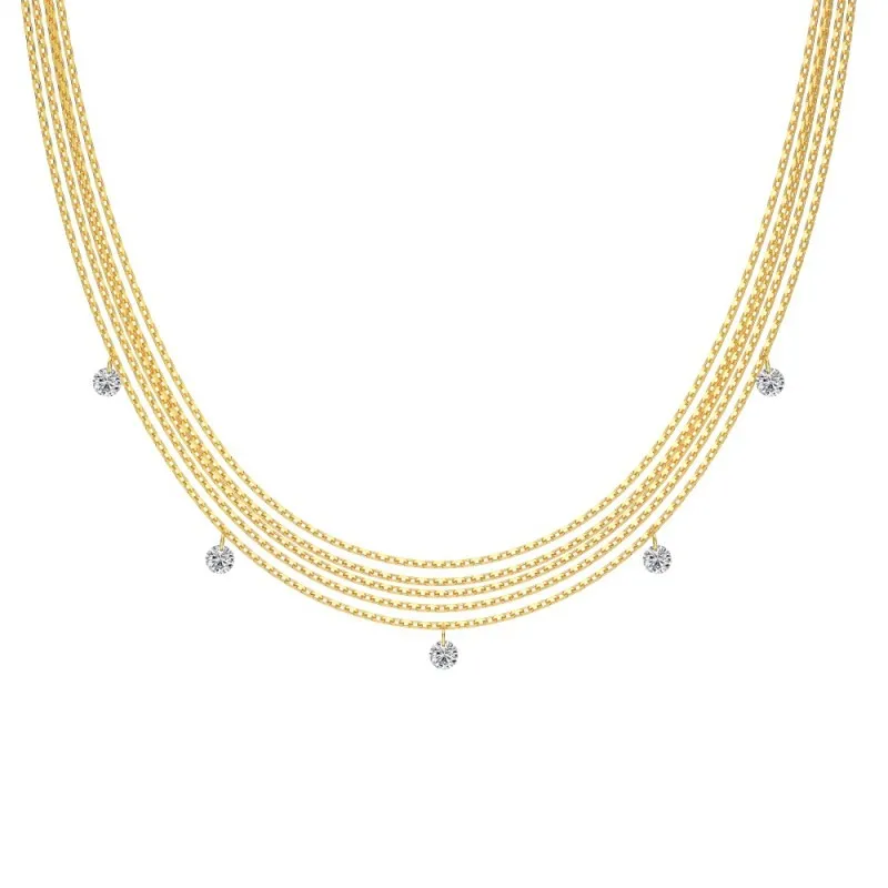 Wholesale 925 Sterling Silver Multi-Strand Round Zircon Layered Necklace 80400012