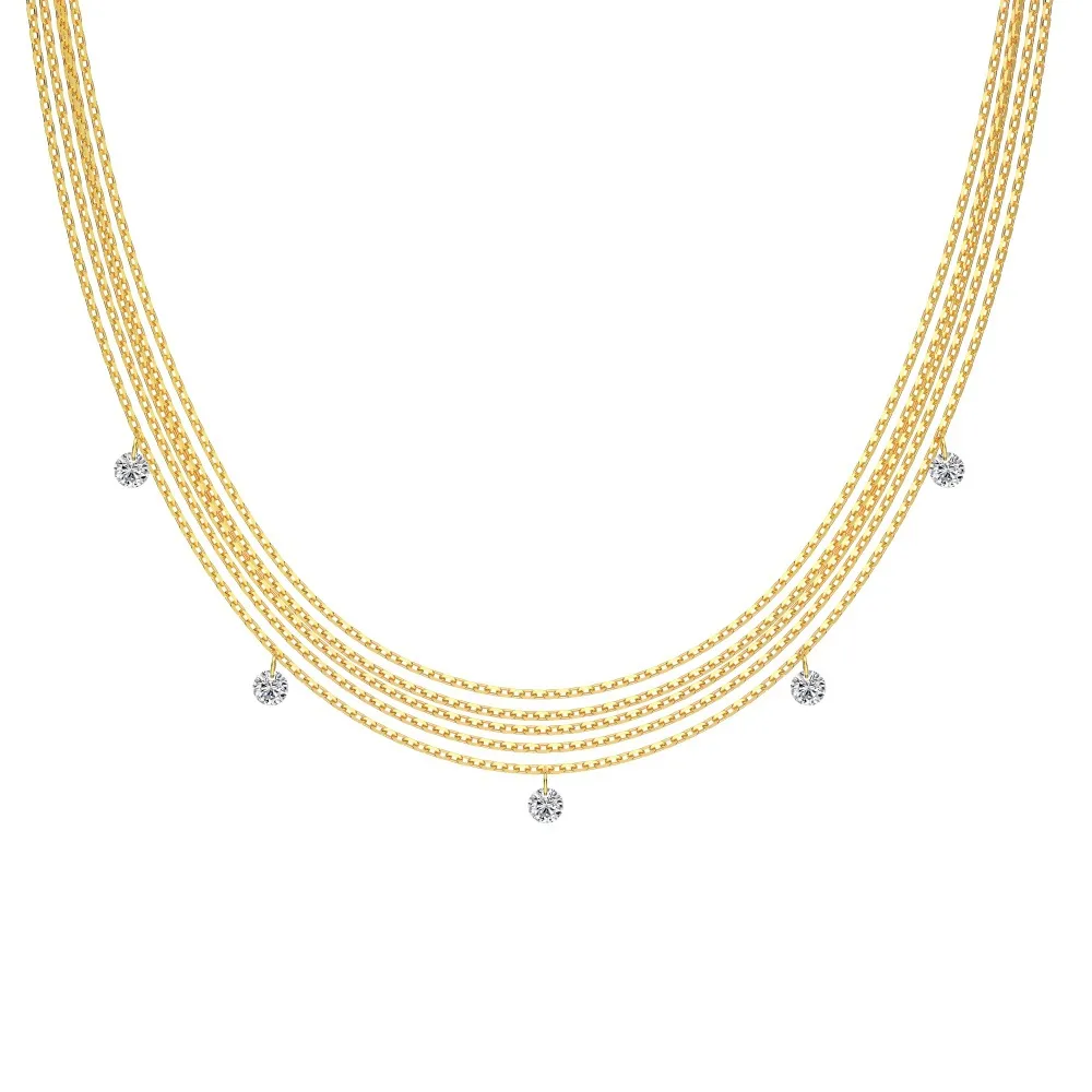 Wholesale 925 Sterling Silver Multi-Strand Round Zircon Layered Necklace 80400012