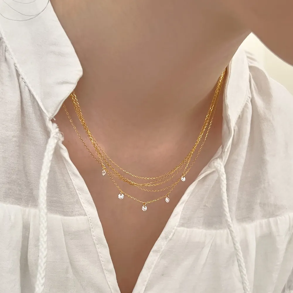 Wholesale 925 Sterling Silver Multi-Strand Round Zircon Layered Necklace 80400012 - image1