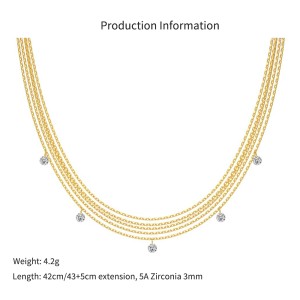 Wholesale 925 Sterling Silver Multi-Strand Round Zircon Layered Necklace 80400012