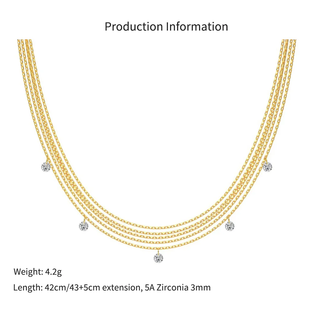 Wholesale 925 Sterling Silver Multi-Strand Round Zircon Layered Necklace 80400012 - image2