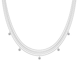 Wholesale 925 Sterling Silver Multi-Strand Round Zircon Layered Necklace 80400012