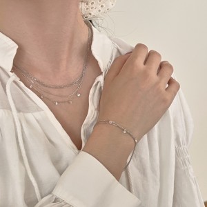 Wholesale 925 Sterling Silver Multi-Strand Round Zircon Layered Necklace 80400012