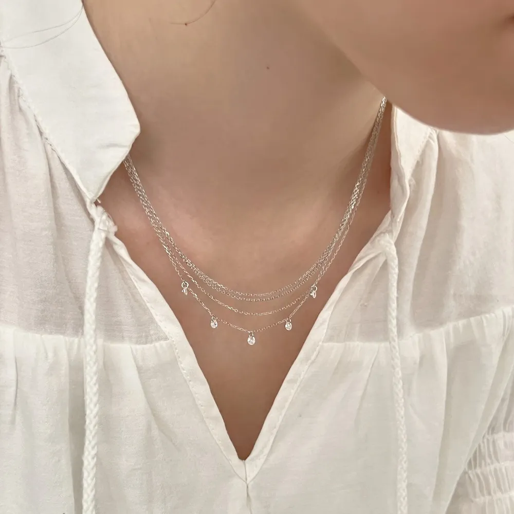 Wholesale 925 Sterling Silver Multi-Strand Round Zircon Layered Necklace 80400012 - image3