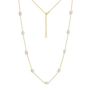 925 Sterling Silver Gypsophila Freshwater Pearl Station Necklace 80500001