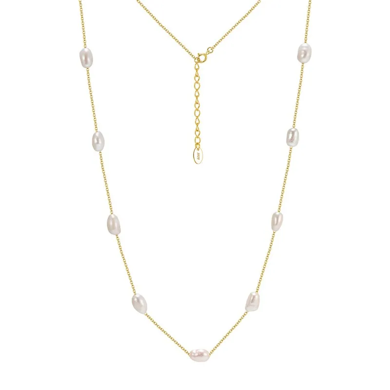 925 Sterling Silver Gypsophila Freshwater Pearl Station Necklace 80500001