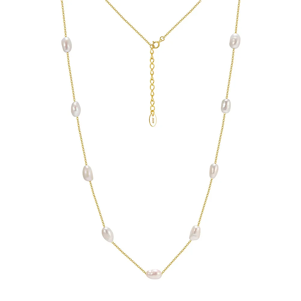 925 Sterling Silver Gypsophila Freshwater Pearl Station Necklace 80500001