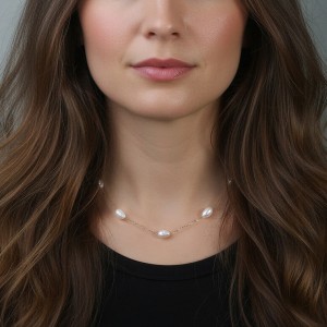 925 Sterling Silver Gypsophila Freshwater Pearl Station Necklace 80500001