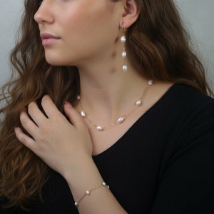 925 Sterling Silver Gypsophila Freshwater Pearl Station Necklace 80500001