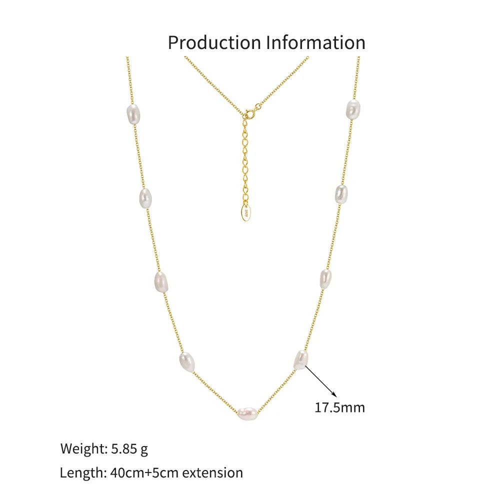 925 Sterling Silver Gypsophila Freshwater Pearl Station Necklace 80500001 - image2