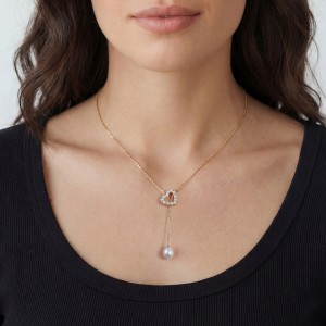 925 Sterling Silver Freshwater Pearl Heart Lariat Drop Necklace 80500002