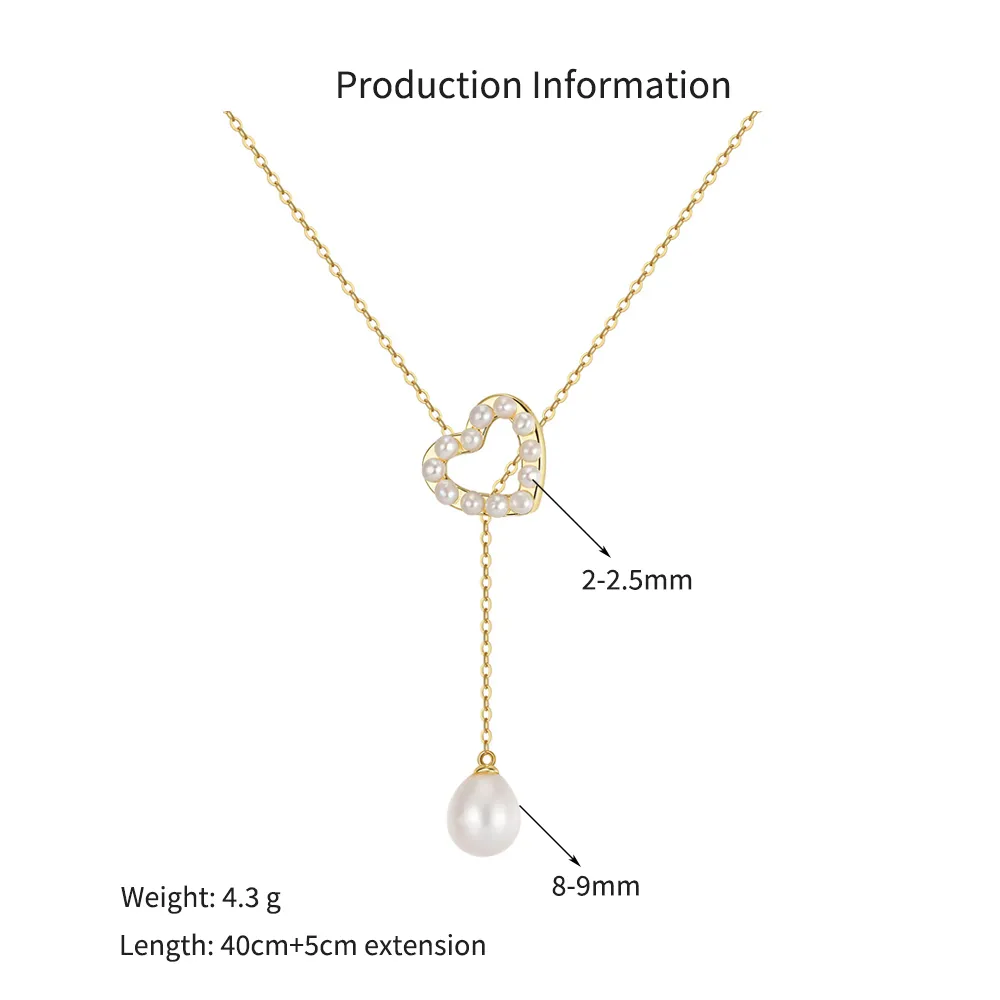 925 Sterling Silver Freshwater Pearl Heart Lariat Drop Necklace 80500002 - image2