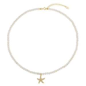 925 Sterling Silver Freshwater Pearl Starfish Pendant Necklace 80500003