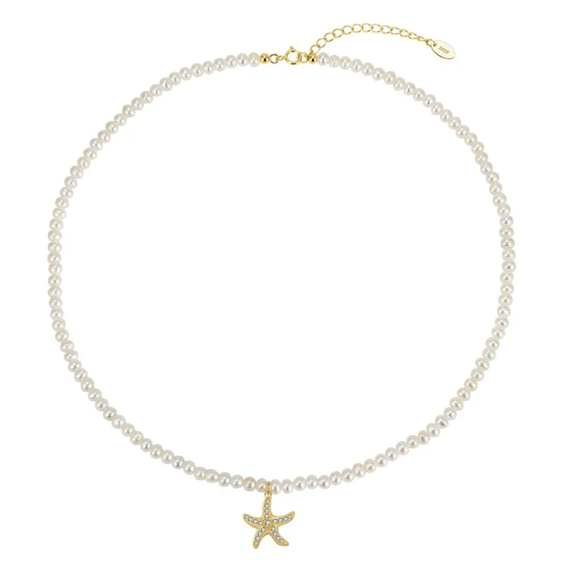 925 Sterling Silver Freshwater Pearl Starfish Pendant Necklace 80500003
