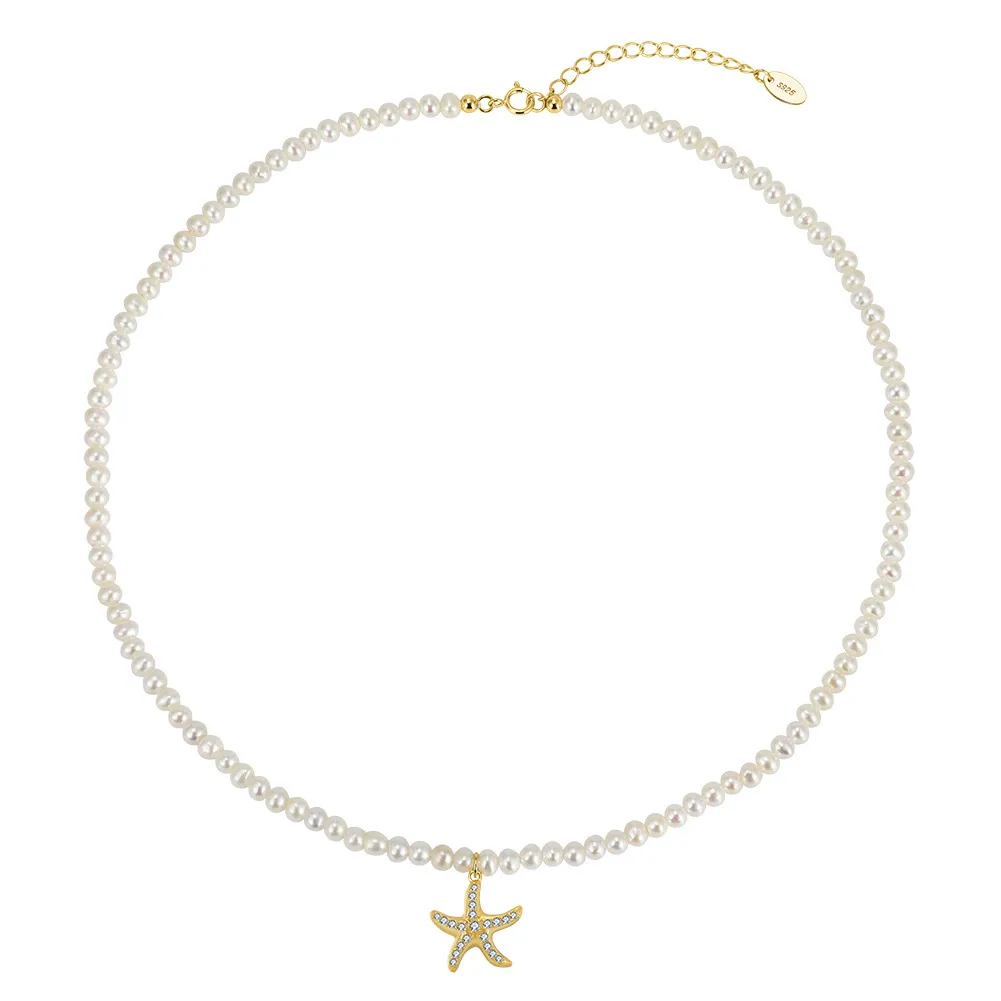 925 Sterling Silver Freshwater Pearl Starfish Pendant Necklace 80500003