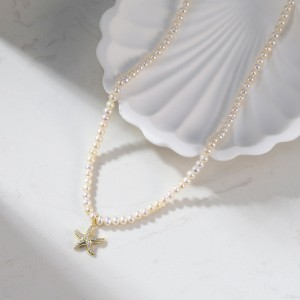 925 Sterling Silver Freshwater Pearl Starfish Pendant Necklace 80500003