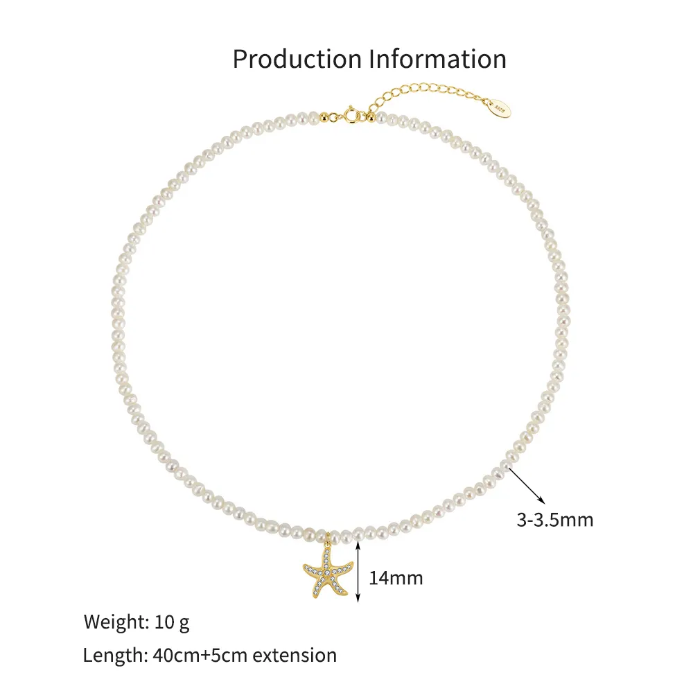 925 Sterling Silver Freshwater Pearl Starfish Pendant Necklace 80500003 - image2