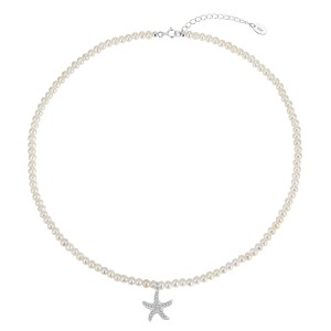 925 Sterling Silver Freshwater Pearl Starfish Pendant Necklace 80500003