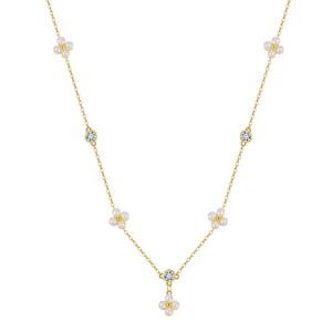 925 Sterling Silver Handmade Freshwater Pearl Flower Necklace 80500005