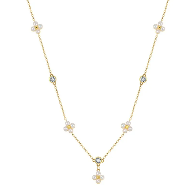 925 Sterling Silver Handmade Freshwater Pearl Flower Necklace 80500005