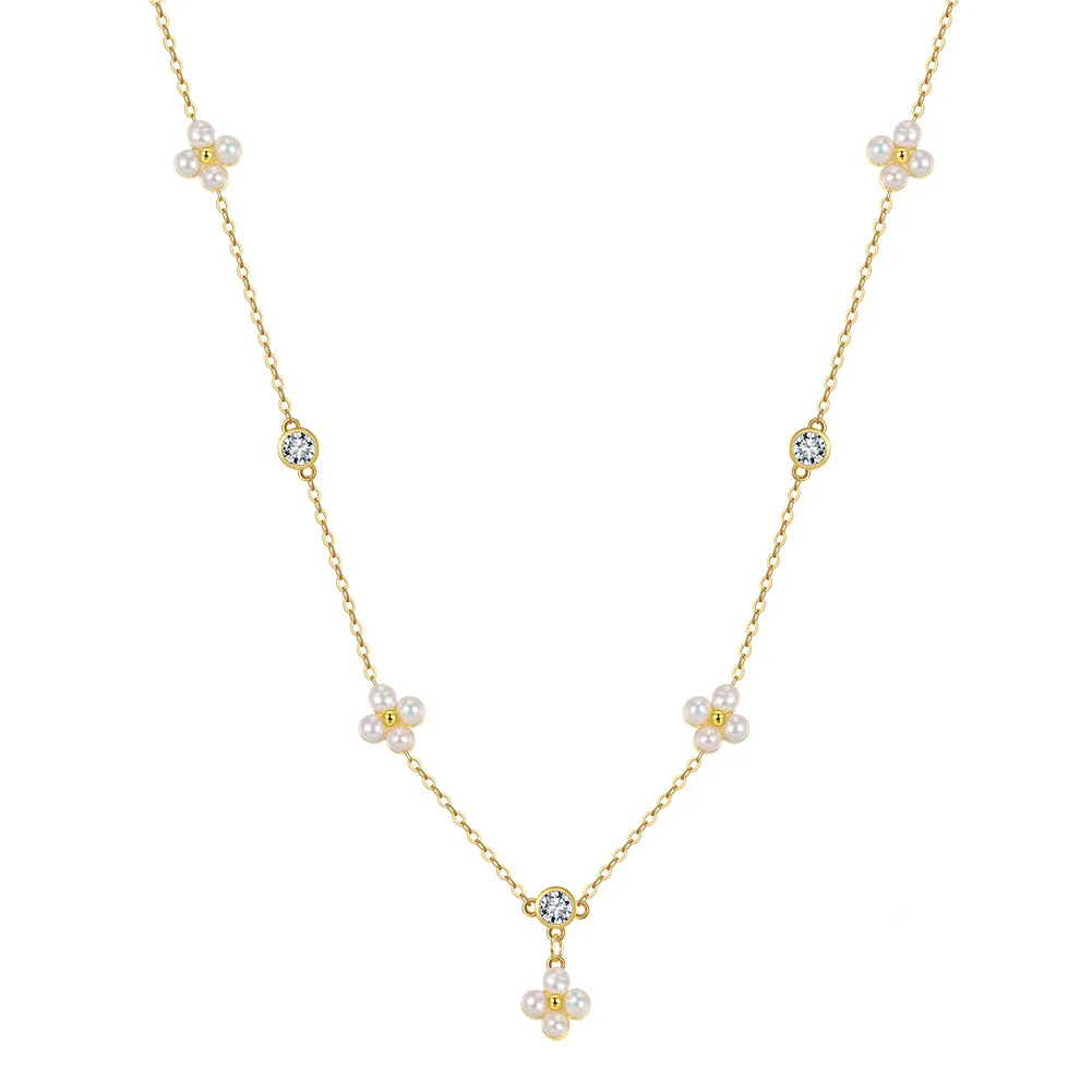 925 Sterling Silver Handmade Freshwater Pearl Flower Necklace 80500005