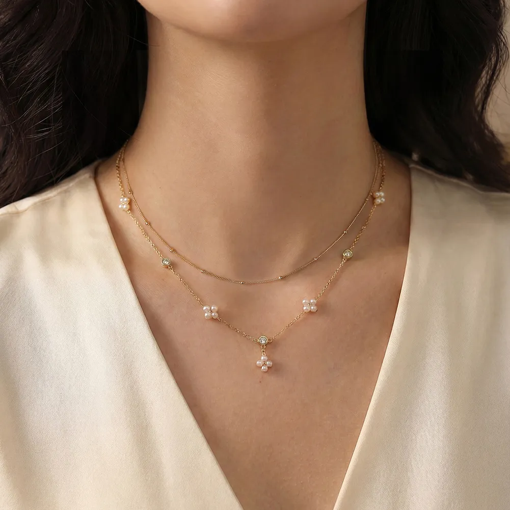 925 Sterling Silver Handmade Freshwater Pearl Flower Necklace 80500005 - image1