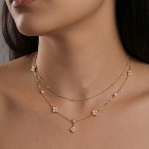 925 Sterling Silver Handmade Freshwater Pearl Flower Necklace 80500005