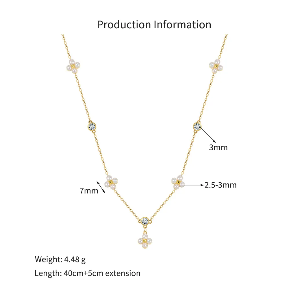 925 Sterling Silver Handmade Freshwater Pearl Flower Necklace 80500005 - image2