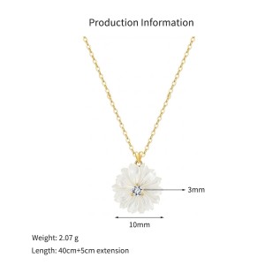 925 Sterling Silver Carved Shell Daisy Necklace 80500006