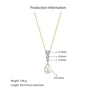 925 Sterling Silver Freshwater Pearl Zircon Drop Necklace 80500008