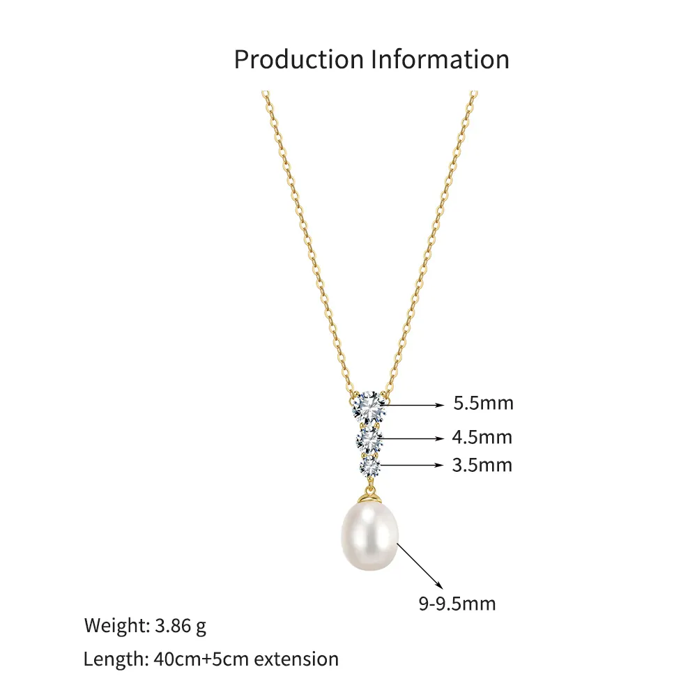 925 Sterling Silver Freshwater Pearl Zircon Drop Necklace 80500008 - image2