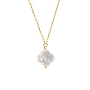 925 Sterling Silver Baroque Pearl Clover Necklace 80500009