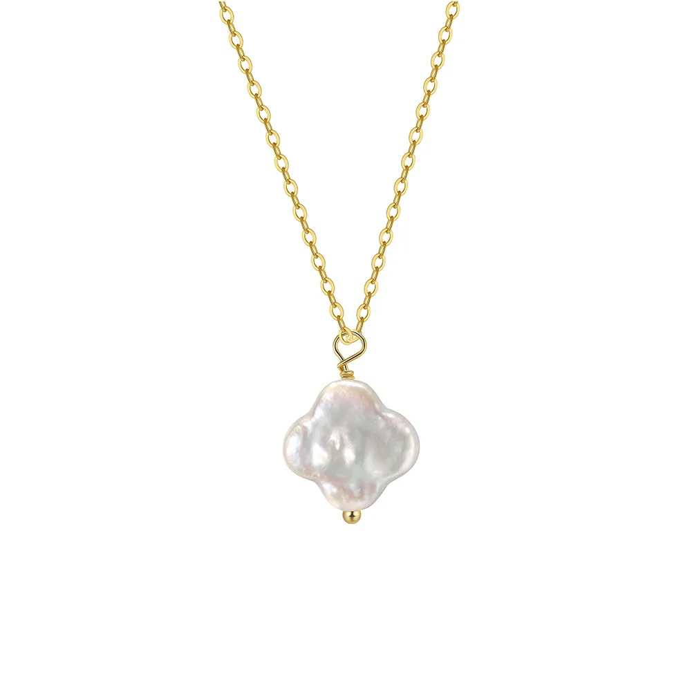 925 Sterling Silver Baroque Pearl Clover Necklace 80500009