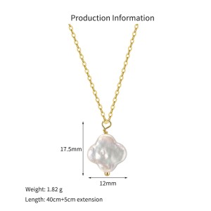 925 Sterling Silver Baroque Pearl Clover Necklace 80500009