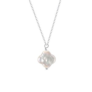 925 Sterling Silver Baroque Pearl Clover Necklace 80500009