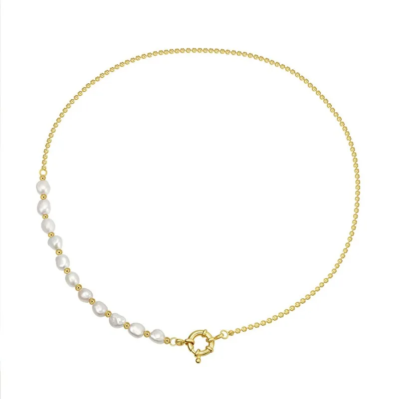 925 Sterling Silver Asymmetrical Pearl Collarbone Necklace 80500010