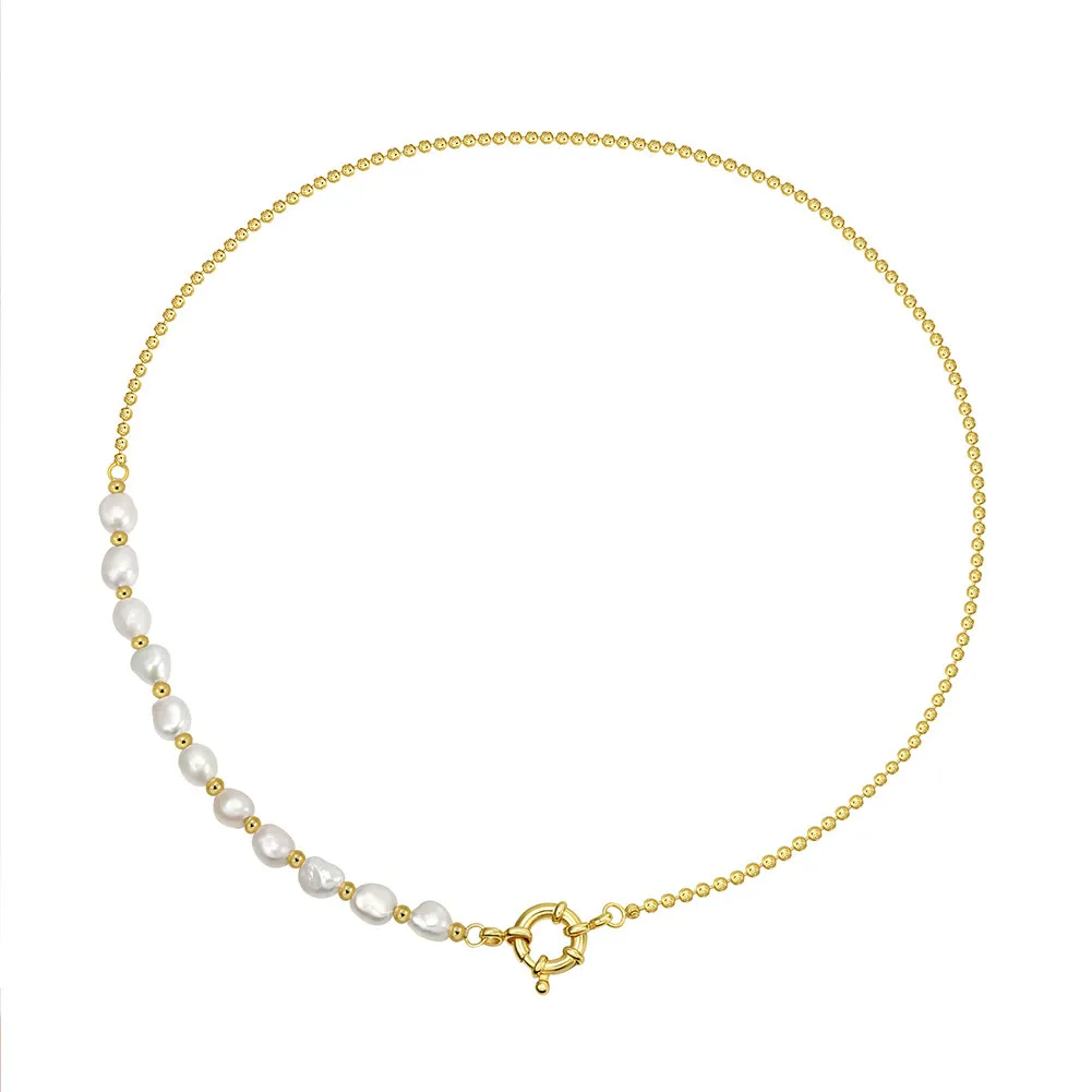 925 Sterling Silver Asymmetrical Pearl Collarbone Necklace 80500010