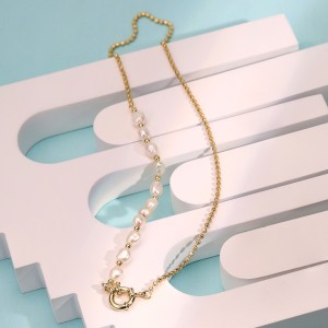 925 Sterling Silver Asymmetrical Pearl Collarbone Necklace 80500010