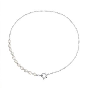 925 Sterling Silver Asymmetrical Pearl Collarbone Necklace 80500010