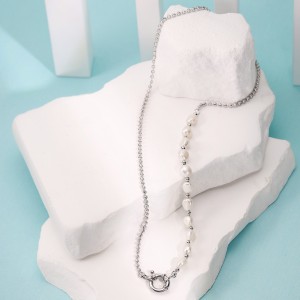925 Sterling Silver Asymmetrical Pearl Collarbone Necklace 80500010