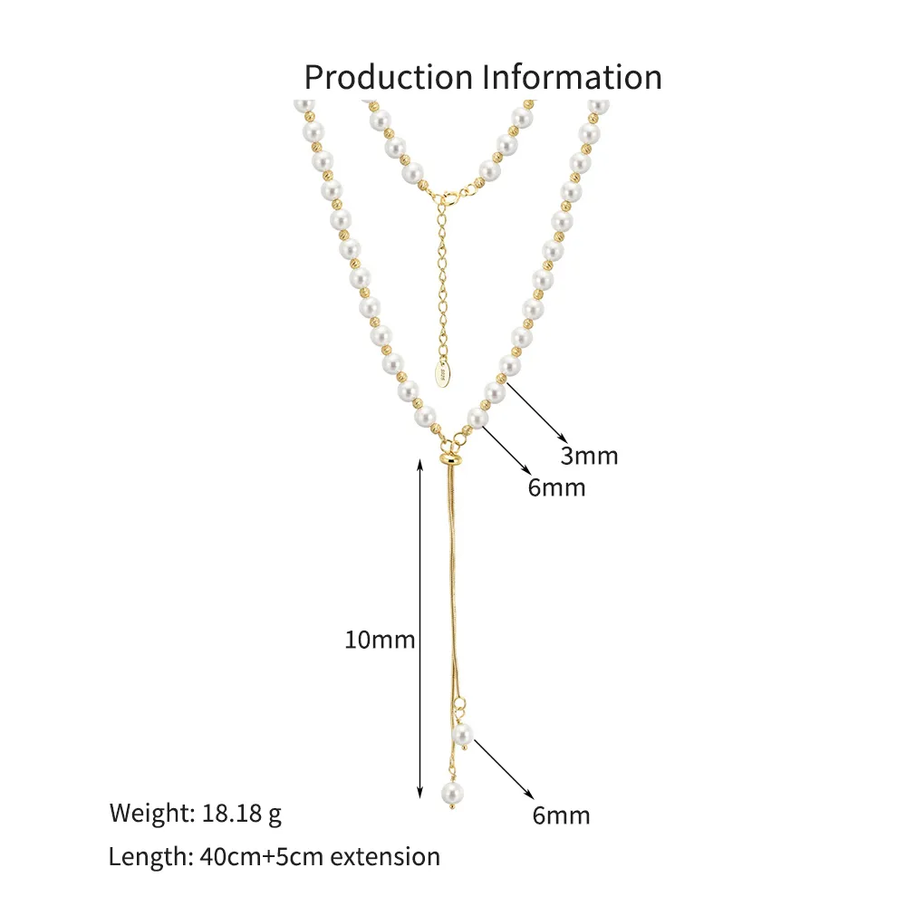 925 Sterling Silver Adjustable Pearl Lariat Tassel Necklace 80500011 - image2