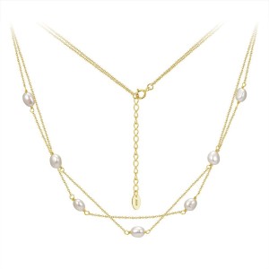 925 Sterling Silver Double Layer Freshwater Pearl Choker Necklace 80500012