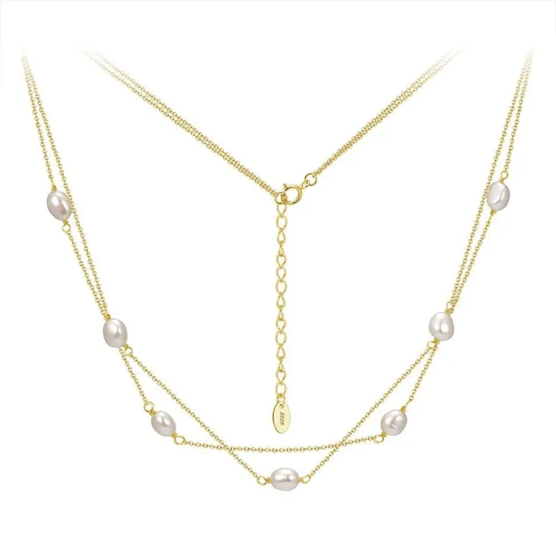 925 Sterling Silver Double Layer Freshwater Pearl Choker Necklace 80500012 925 Sterling Silver Double Layer Freshwater Pearl Choker Necklace 80500012