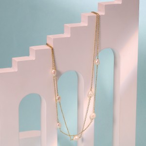 925 Sterling Silver Double Layer Freshwater Pearl Choker Necklace 80500012