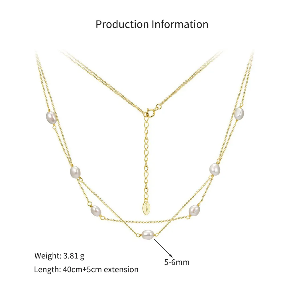 925 Sterling Silver Double Layer Freshwater Pearl Choker Necklace 80500012 - image2