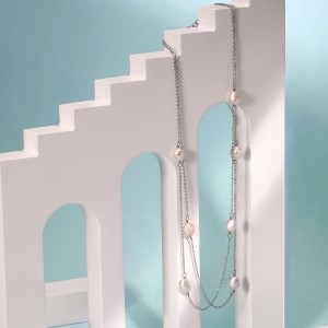 925 Sterling Silver Double Layer Freshwater Pearl Choker Necklace 80500012