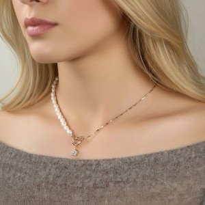 925 Sterling Silver Asymmetrical Pearl Star Pendant Necklace 80500013 925 Sterling Silver Asymmetrical Pearl Star Pendant Necklace 80500013